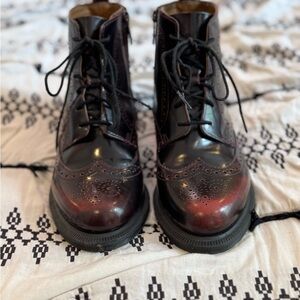 Like New Dr. Martens Delphine Brogue Boots Women’s 7 (EU 38) Cherry Burgundy